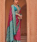 Pink pink & blue ethnic motifs woven design zari banarasi saree