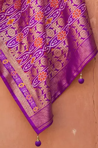 Olive olive green & purple geometric woven design zari banarasi saree
