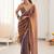 Brown embellished zari satin heavy work saree