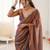 Brown embellished zari satin heavy work saree