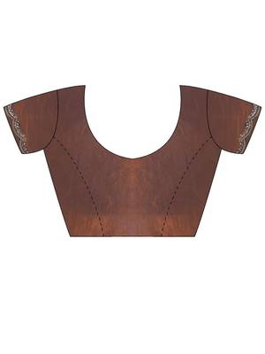 Brown embellished zari satin heavy work saree 4