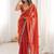 Red embellished embroidered satin heavy work saree