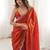 Red embellished embroidered satin heavy work saree