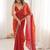 Red embellished embroidered satin heavy work saree