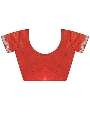 Red embellished embroidered satin heavy work saree 4