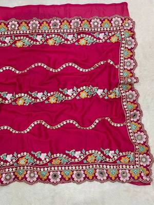 Magenta embellished floral mirror work  georgette designer saree 4
