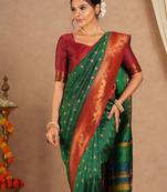 Green woven design zari silk blend paithani saree