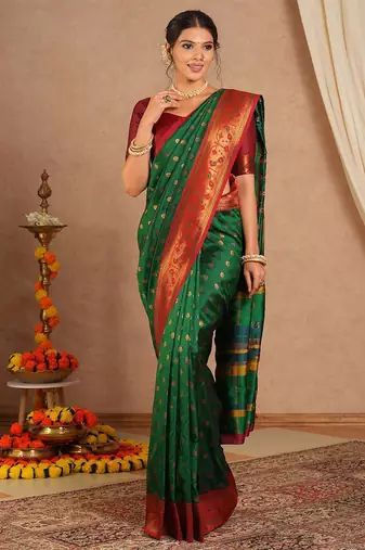 Green woven design zari silk blend paithani saree