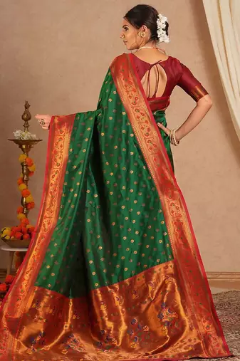 Green woven design zari silk blend paithani saree
