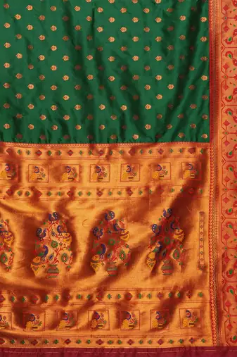 Green woven design zari silk blend paithani saree