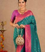 Teal woven design zari silk blend paithani saree