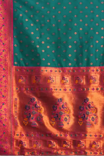 Teal woven design zari silk blend paithani saree