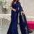 Navy blue striped sequinned poly georgette saree
