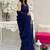 Navy blue striped sequinned poly georgette saree