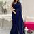 Navy blue striped sequinned poly georgette saree