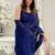 Navy blue striped sequinned poly georgette saree