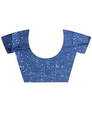 Navy blue striped sequinned poly georgette saree 5