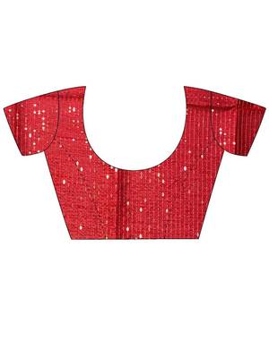 Red embellished sequinned saree with blouse piece 5