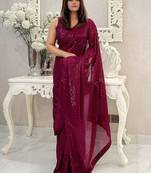 Burgundy embellished sequinned saree