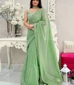 Green striped sequinned saree