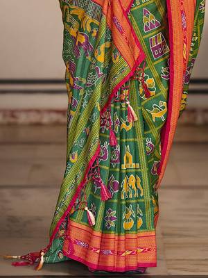 Green ethnic motifs printed zari patola celebrity saree 3
