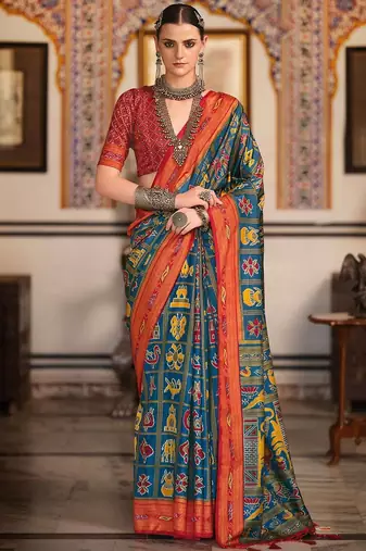 Navy blue ethnic motifs zari navy blue silk blend patola saree
