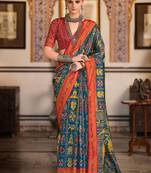 Navy blue ethnic motifs zari navy blue silk blend patola saree