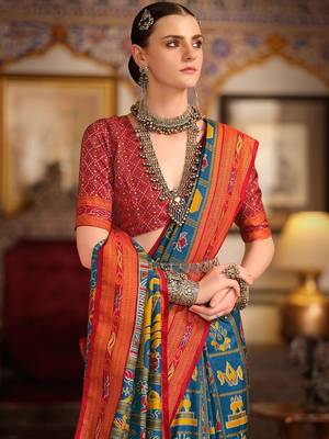 Navy blue ethnic motifs zari navy blue silk blend patola saree 2