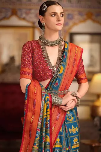 Navy blue ethnic motifs zari navy blue silk blend patola saree
