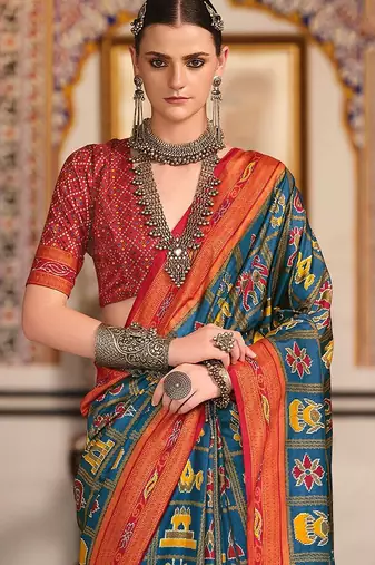 Navy blue ethnic motifs zari navy blue silk blend patola saree