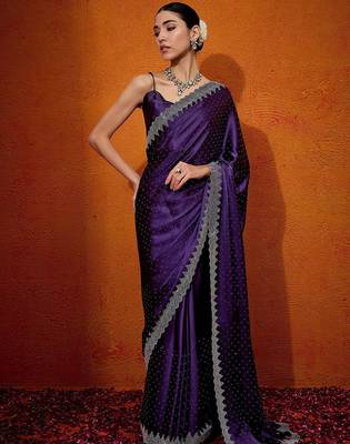 Purple embellished beads and stones satin saree 1