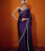 Purple embellished beads and stones satin saree