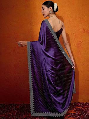 Purple embellished beads and stones satin saree 3