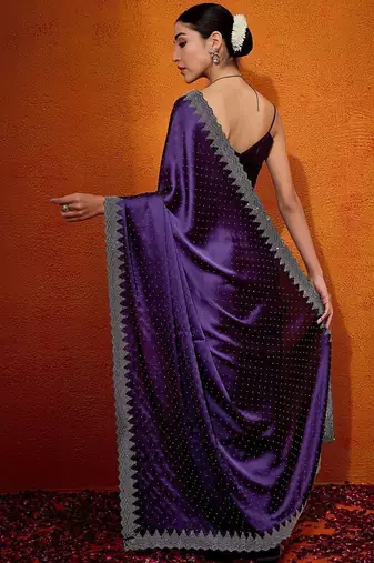 Purple embellished beads and stones satin saree