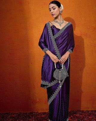 Purple embellished beads and stones satin saree 4
