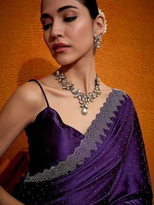 Purple embellished beads and stones satin saree 5