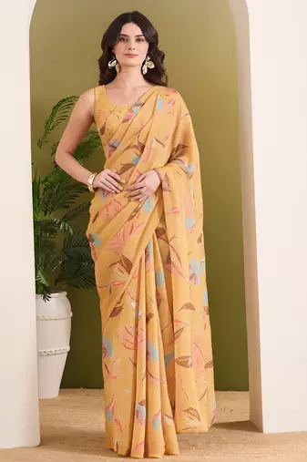 Orange abstract printed pure georgette ready to wear saree