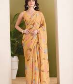 Orange abstract printed pure georgette ready to wear saree