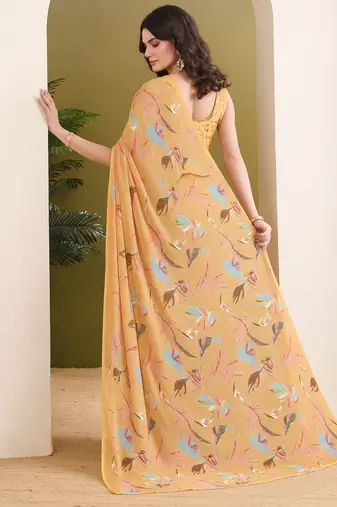 Orange abstract printed pure georgette ready to wear saree