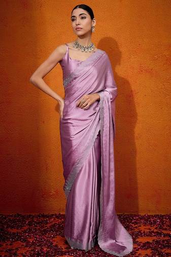 Mauve embellished beads and stones satin saree