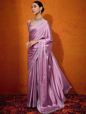 Mauve embellished beads and stones satin saree 2