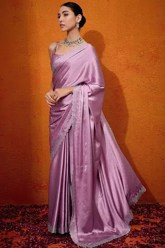 Mauve embellished beads and stones satin saree