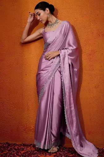 Mauve embellished beads and stones satin saree
