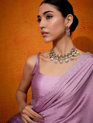 Mauve embellished beads and stones satin saree 5