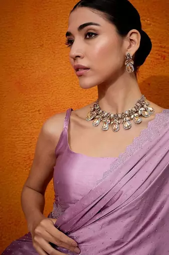 Mauve embellished beads and stones satin saree
