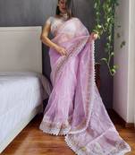 Lavender lavender floral embroidered organza saree