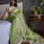 Green floral embroidered organza saree