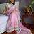 Pink pink & white floral embroidered organza saree