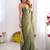 Sea green checked woven design beads and stones  chiffon saree