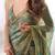 Sea green checked woven design beads and stones  chiffon saree